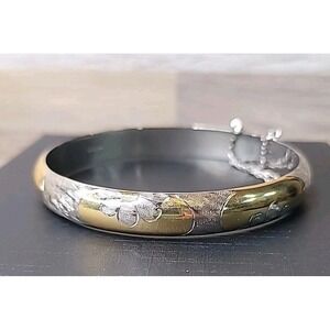 Vintage Sterling Silver & Vermeil Etched Design Two Tone Bangle‎ Bracelet! 163